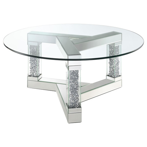 Octave Square Post Legs Round Coffee Table Mirror / CS-708428