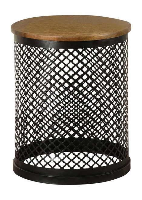 Aurora Round Accent Table with Drum Base Natural and Black / CS-935990