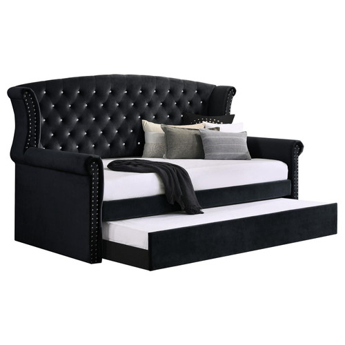 Scarlett Upholstered Twin Daybed with Trundle Black / CS-300642