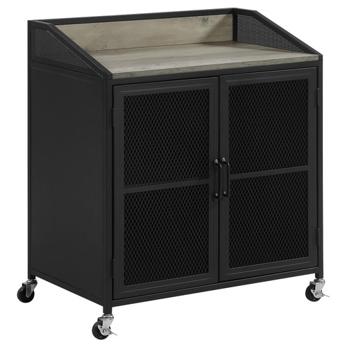 Arlette Wine Cabinet with Wire Mesh Doors Grey Wash and Sandy Black / CS-183476