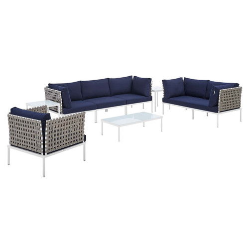 Harmony 8-Piece  Sunbrella® Basket Weave Outdoor Patio Aluminum Seating Set / EEI-4947