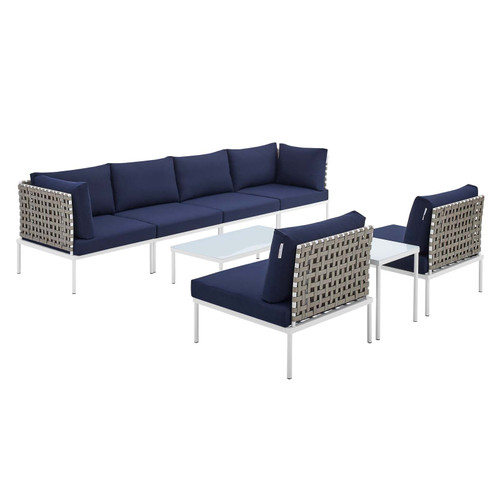 Harmony 8-Piece  Sunbrella® Basket Weave Outdoor Patio Aluminum Sectional Sofa Set / EEI-4943