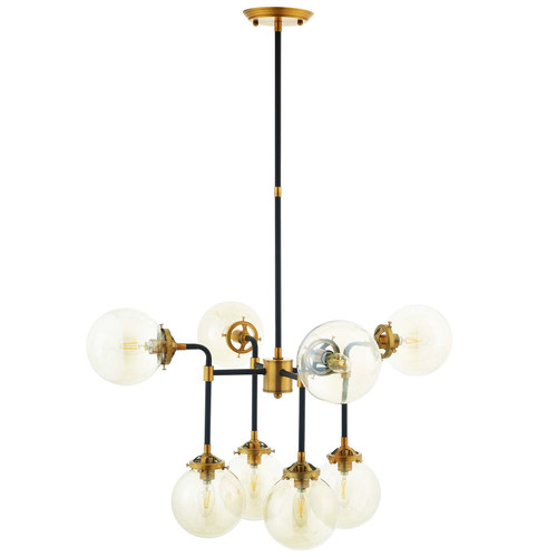 Ambition Amber Glass And Antique Brass 8 Light Pendant Chandelier / EEI-2883