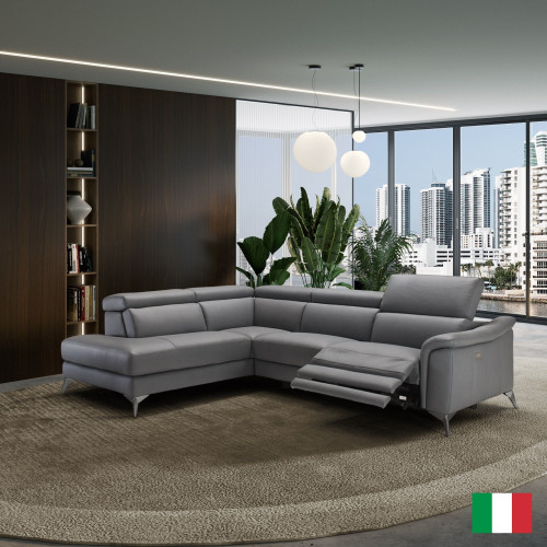 Lamod Italia Monte Carlo - Italian Modern Grey Leather LAF Sectional Sofa / VGCC-MONTECARLO-G-LAF