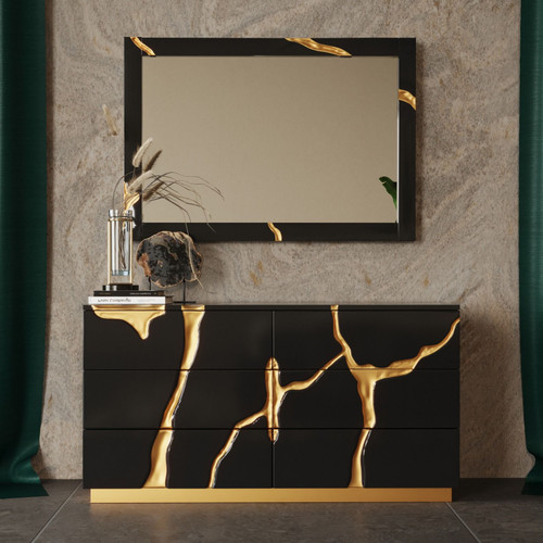 Modrest Aspen - Modern Black and Gold Dresser / VGVC-J1801-D-L-W