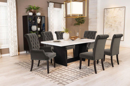 Sherry 7-piece Rectangular Marble Top Dining Set Brown and White / CS-115511-S7BV