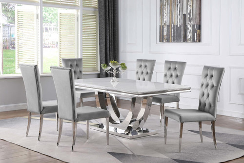 Kerwin 7-piece Dining Room Set Grey and Chrome / CS-111101-S7G