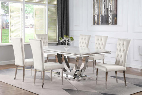 Kerwin 7-piece Dining Room Set White and Chrome / CS-111101-S7W