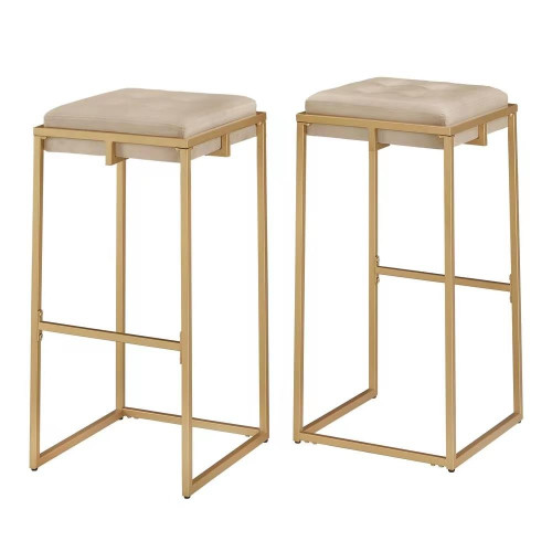 Nadia Square Padded Seat Bar Stool (Set of 2) Beige and Gold / CS-183646