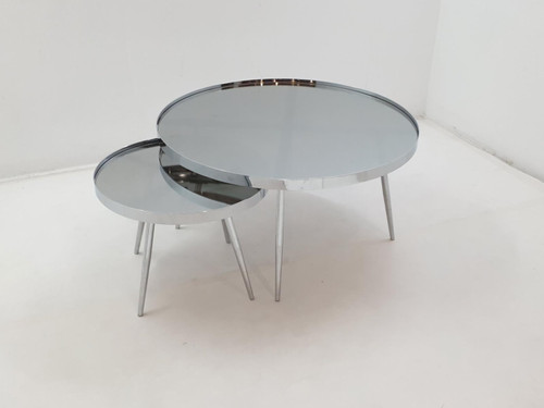 Kaelyn 2-Piece Round Mirror Top Nesting Coffee Table Chrome / CS-708368