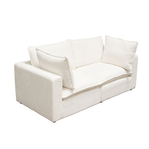 Ivy 2-Piece Modular Sofa in White Faux Shearling w/ Feather Down Seating / IVY2SCWH