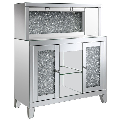 Yvaine 2-door Mirrored Acrylic Home Bar Wine Cabinet Silver / CS-115585