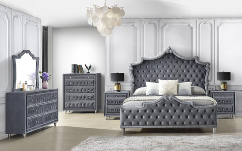 Antonella Upholstered Eastern King Panel Bed Grey / CS-223581KE