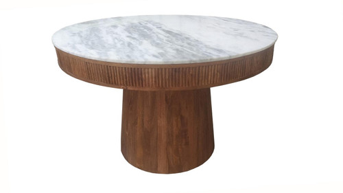 Ortega Round Marble Top Solid Base Dining Table White and Natural / CS-105141