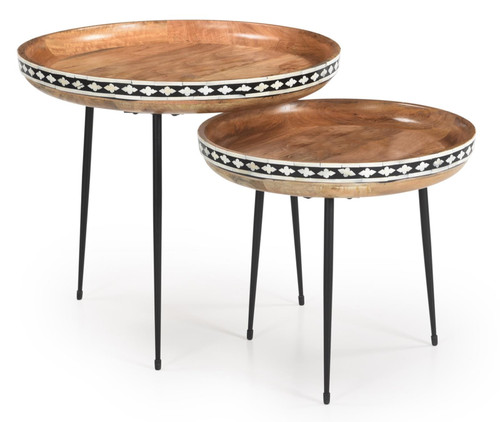 Ollie 2-piece Round Nesting Table Natural and Black / CS-930193