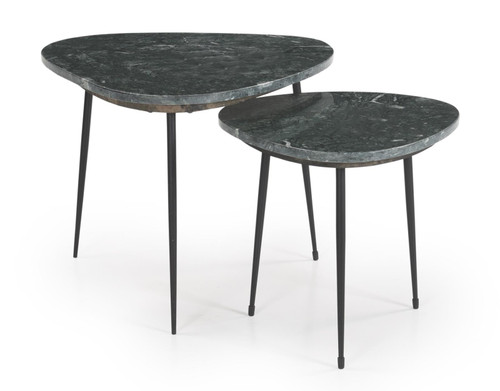 Tobias 2-piece Triangular Marble Top Nesting Table Green and Black / CS-930241