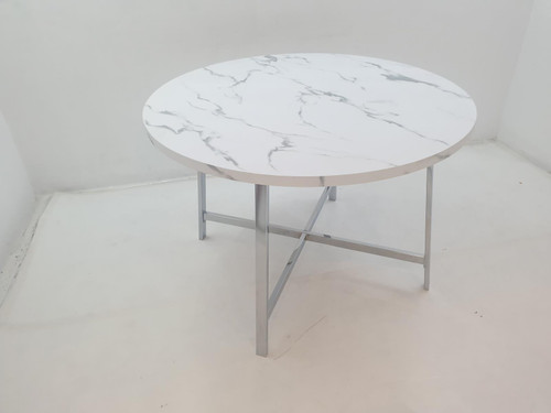 Alcott Round Faux Carrara Marble Top Dining Table Chrome / CS-120400