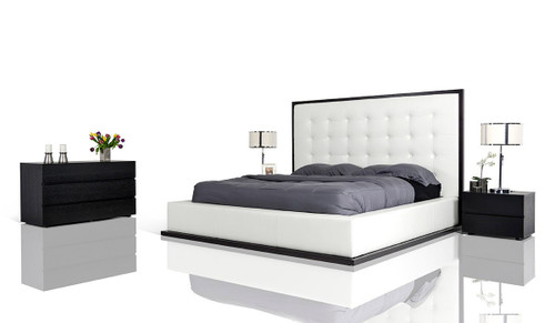 Queen Modrest Beth Modern Wenge with White Leatherette Bed / VGBBBETH-Q