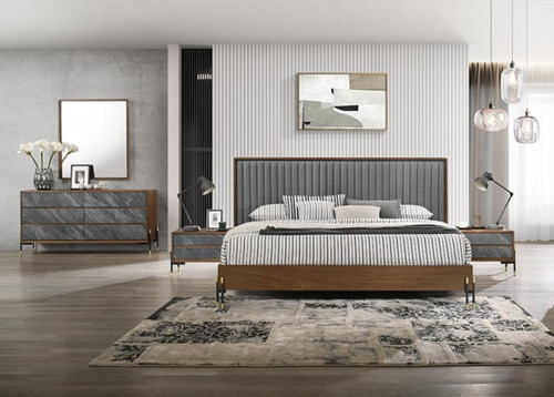 Nova Domus Metcalf - Eastern King Mid-Century Walnut & Grey Bedroom Set / VGMABR-120-WAL-BED-SET-EK