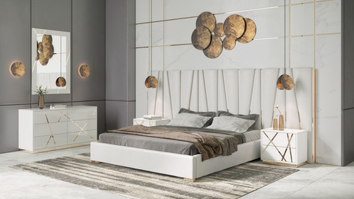 Modrest Nixa - Eastern King Modern White + Gold Bed + Nightstands / VGVCBD1909-BLK-BED-2NS-SET-EK