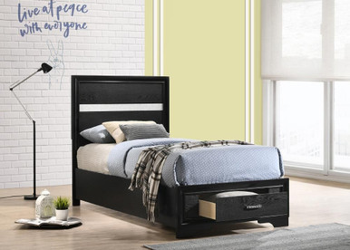 Miranda 51-inch Wood Twin Storage Panel Bed Black / CS-206361T