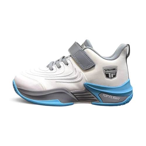 Spalding Junior Kids Basketball Shoes TF Ascend x White/Light Gray/Light Blue with Velcro