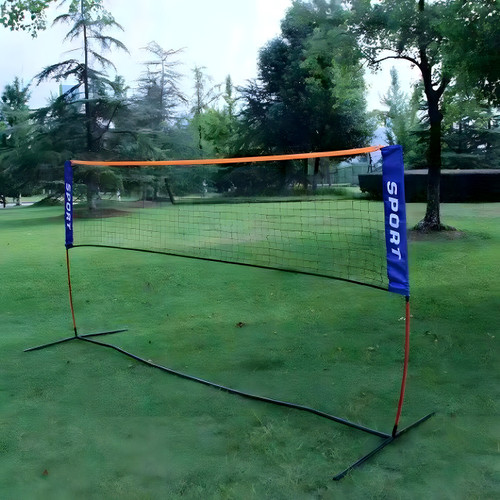 4.1M portable badminton posts and net set up on grass