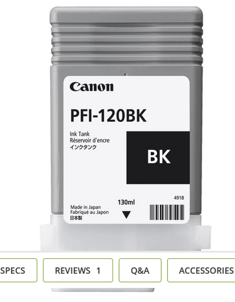 Canon PFI 120MBK - Black Pigment Ink Tank 130ml