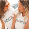 laughing girls wearing customized urban t-shirts