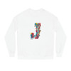 Custom white boat sweatshirt with letter J made from sea creatures