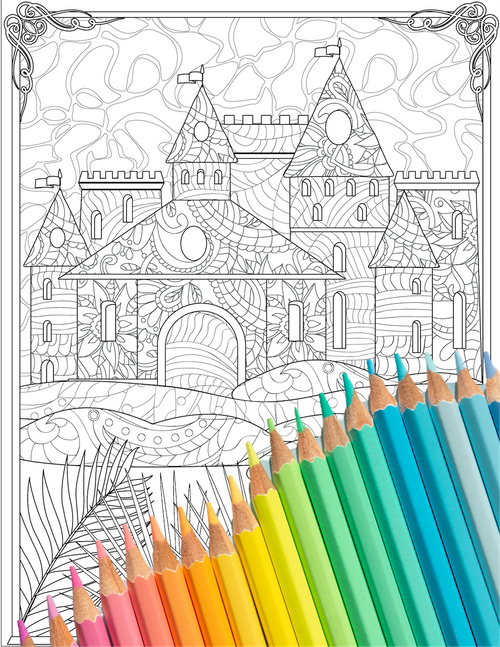 Sandcastle on the beach printable. Details: sand castle with flags coloring page