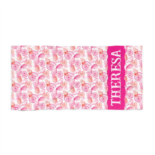 Preppy personalized pink seashell towel