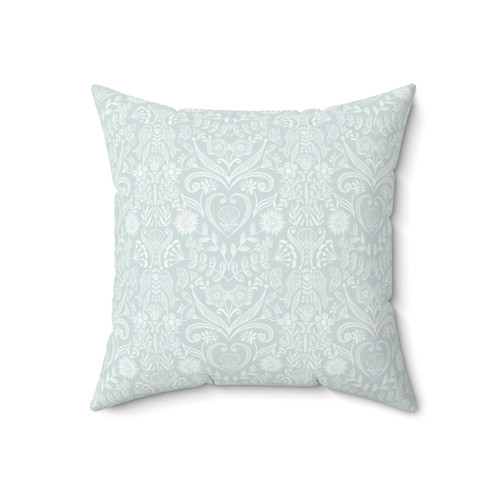 Coastal Cowgirl Damask Faux Suede Square Pillow in Blue