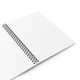 Open spiral notebook showing lined pages of interior on white background