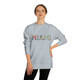 Woman wearing grey Miami souvenir sweatshirt with trendy tropical block letters