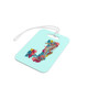 Starfish luggage tag with letters made from sea creatures on an aqua background