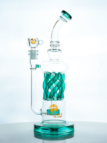 Tsunami Glass - Tsunami Shower Head Twist Perc Recycler 12″ Green