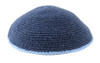 Blue DMC Knitted Kippah with Light Blue Trim