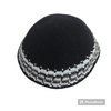 Black DMC Knitted Kippah with Blue & Beaver Trim