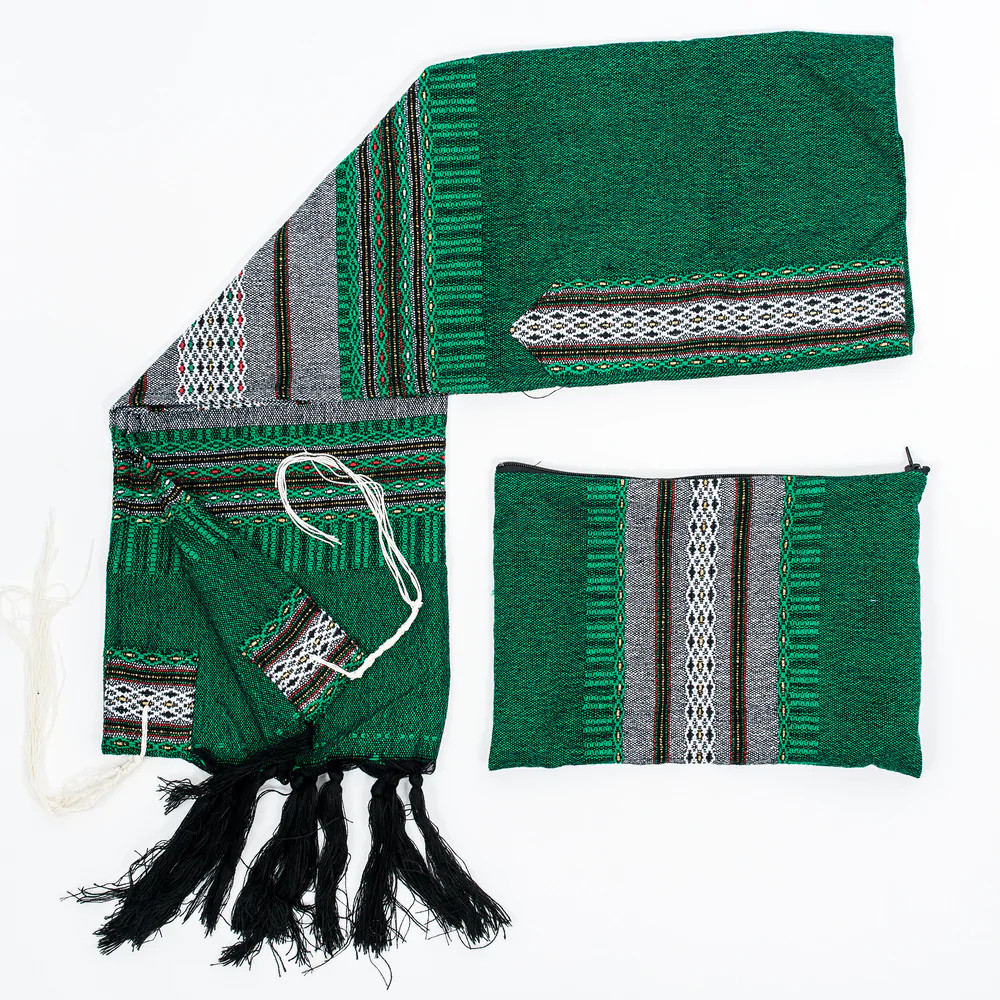 Green Tallit - Handwoven