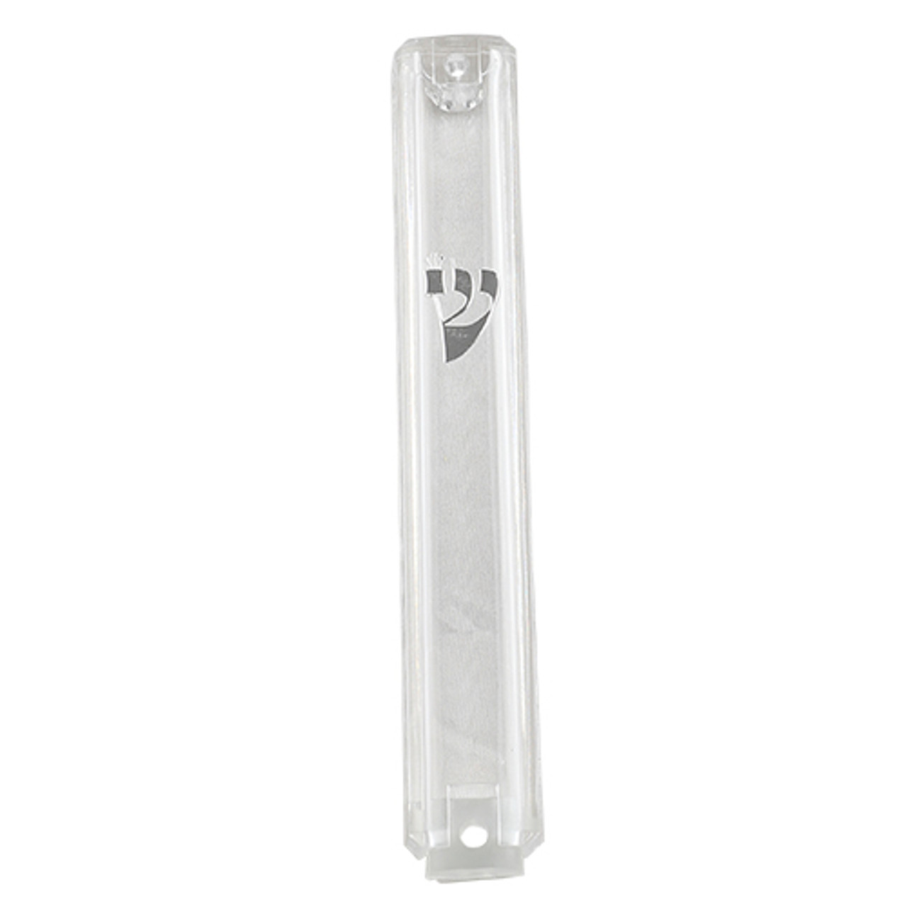 20 cm Transparent Plastic Mezuzah with Silver 'Shin'