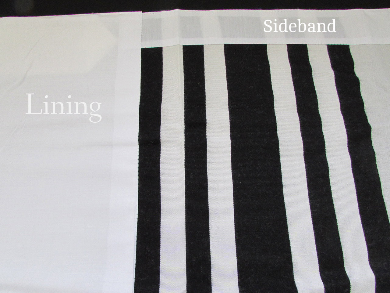 Sidebands made of matching fabric (not standard satin)