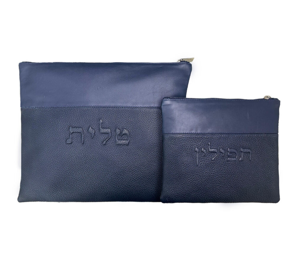 Blue Grain & Sleek Leather Clutch Bag