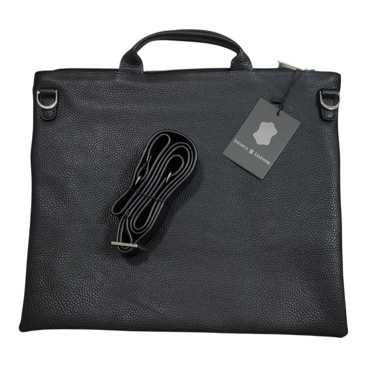 Black & Gray Grain Leather Tallit Hand-Grip Bag