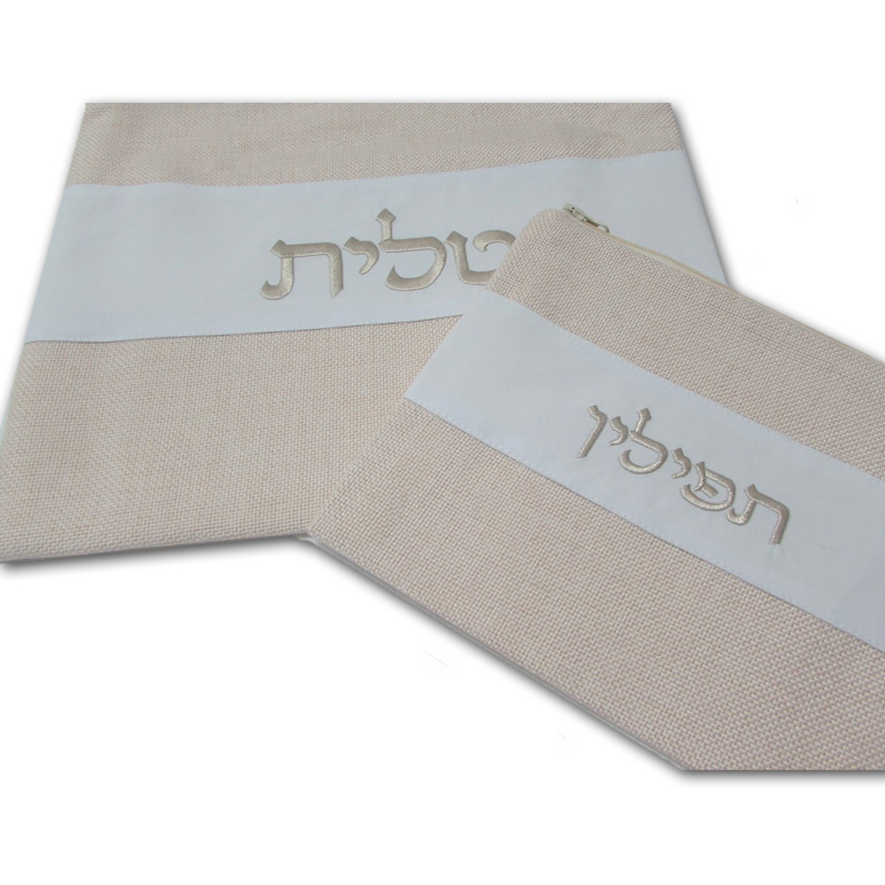 Silver on White Linen Tallit Bag