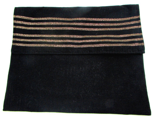 Handwoven Black Wool Tallit Bag with Gold stripes