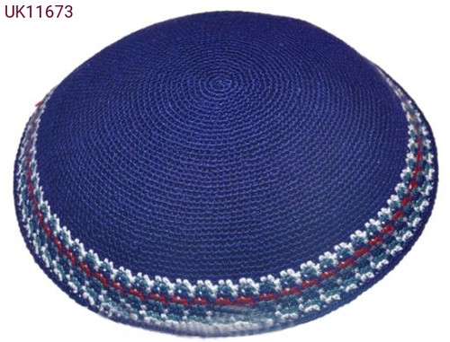 Navy DMC Knitted Kippah with Red & White Trim