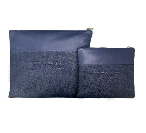 Blue Grain & Sleek Leather Clutch Bag