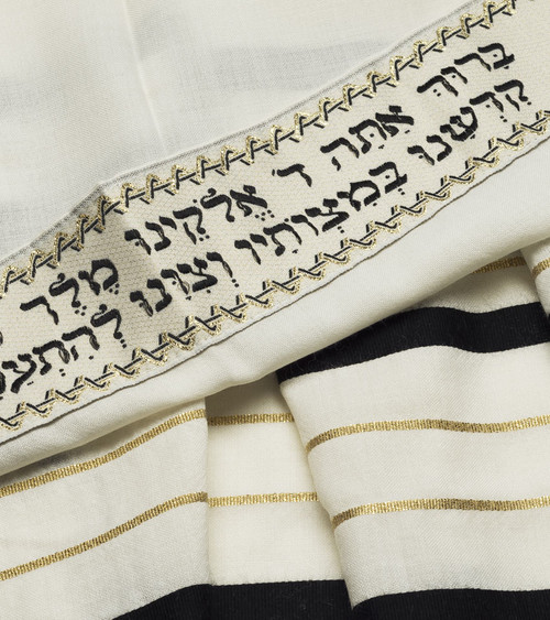 Black-Gold Traditional Wool Tallit, size 55