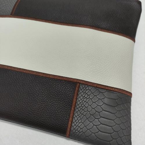 Leather Tallit Bag in Brown & Cream with Gray Anaconda Panels